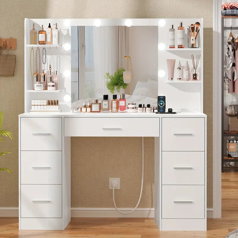 VelluraBeauty Make-up Kaptafel – 7 Lades, LED Spiegel & Handige Opbergplanken