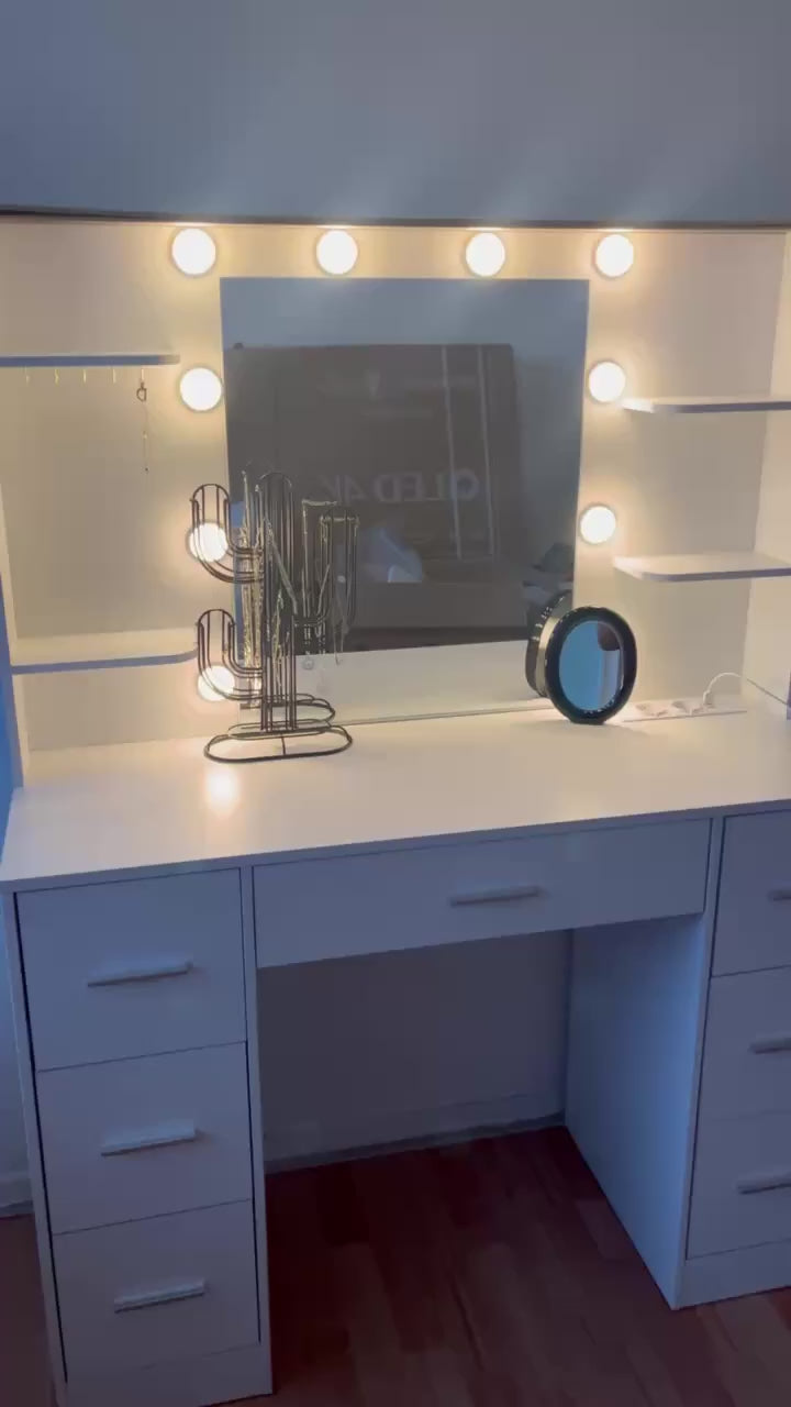 VelluraBeauty Make-up Kaptafel – 7 Lades, LED Spiegel & Handige Opbergplanken